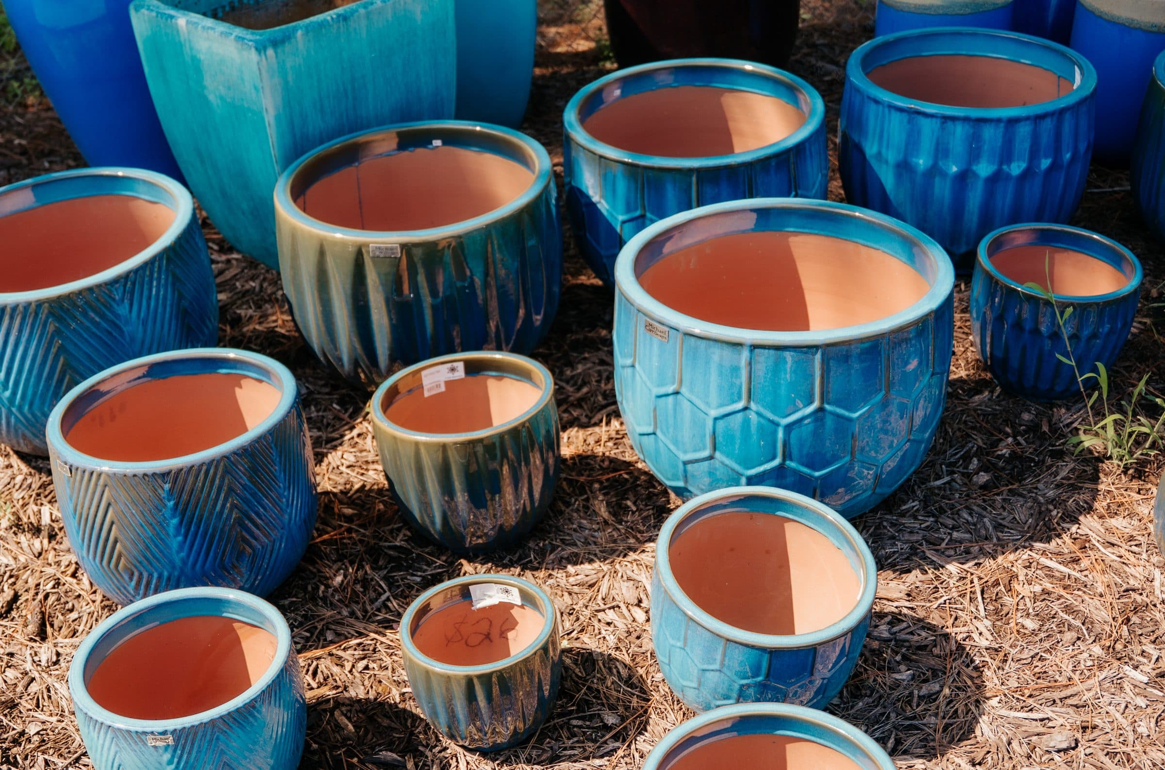 Blue glazed garden pots