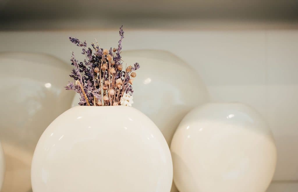 White globe vases